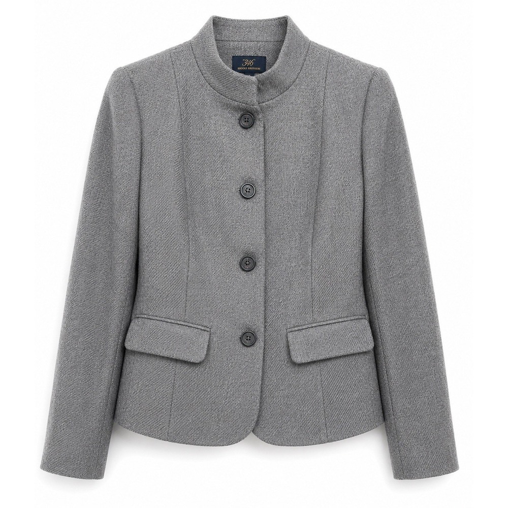 Brooks Brothers 346 Womens 8 Gray Wool Mandarin Collar Tailored Career Jacket - Picture 2 of 8